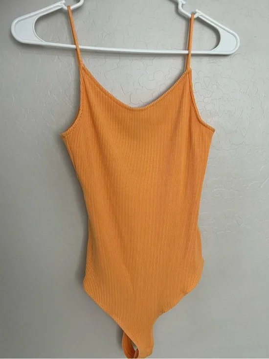 H&M Ribbed Spaghetti-Strap Bodysuit - Orange - Picture 5 of 10